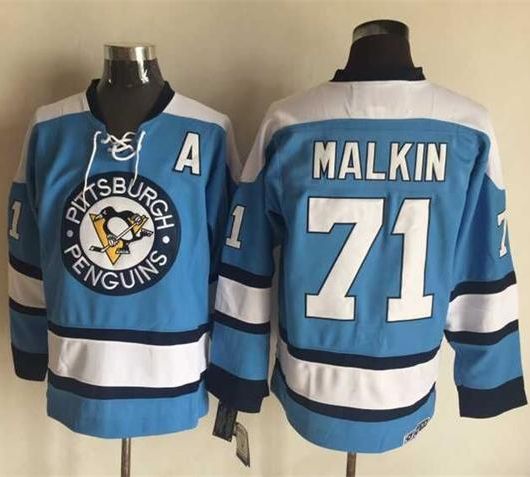 Penguins #71 Evgeni Malkin Blue Alternate CCM Throwback Stitched NHL Jersey - Click Image to Close
